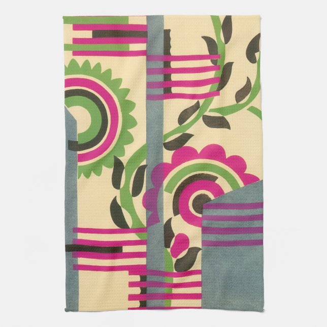 Vintages Art Deco Jazz Pochoir Geometrisches Muste Geschirrtuch (Vertikal)