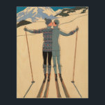 Vintages Art Deco, Liebhaber des Schnees von Georg Holzwanddeko<br><div class="desc">Vintage Illustration Kunst Deko Liebe und Romantik Design mit einem Mann und eine Frau Küssen auf den Pisten eines schönen Resorts. Ein junges Paar im Urlaub küsst im Winter auf einem schneebedeckten Berg. L'Hiver (alias Winter: Lovers in the Snow) von George Barbier,  1925.</div>