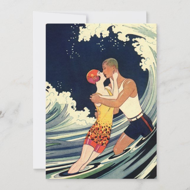 Vintages Art Déco, Liebhaber Kiss am Strand (Vorderseite)