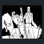 Vintages Art Deco Skivergnügen Skifahrer - Illustr Poster<br><div class="desc">Dieses Bild war ursprünglich Teil einer 1930 erschienenen Schwarz-Weiß-Anzeige für den Luxuszweig Samaritaine,  Sportartikel und Kleidung für den Wintersport. Heute erweckt es neues Leben auf Produkten,  die perfekt für Zuhause,  Büro und die Reise dazwischen geeignet sind.</div>