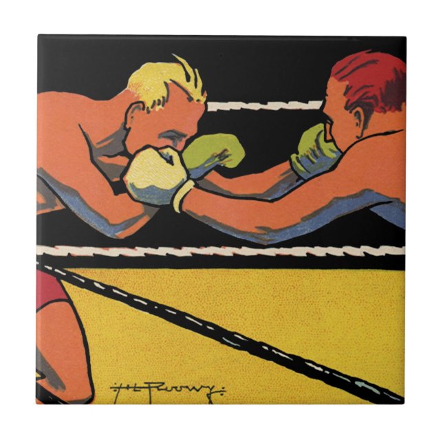 Vintages Art Deco Sportboxing, Boxen Punching Fliese (Vorderseite)