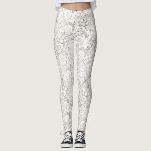Vintages Aussehen, Blumenweiße Spitze Leggings