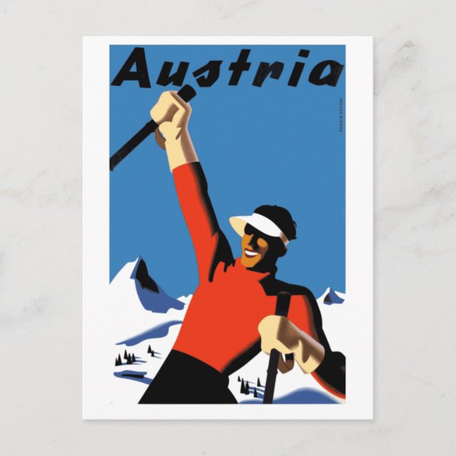 Vintages Austria Ski Travel Poster Postkarte (Vorderseite)