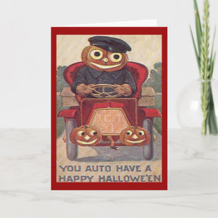 Vintages Auto Halloween Karte