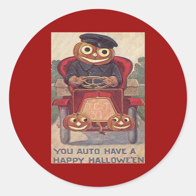 Vintages Auto Halloween Runder Aufkleber (Vorderseite)
