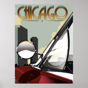 Vintages Auto-Reiseplakat von Chicago City Poster