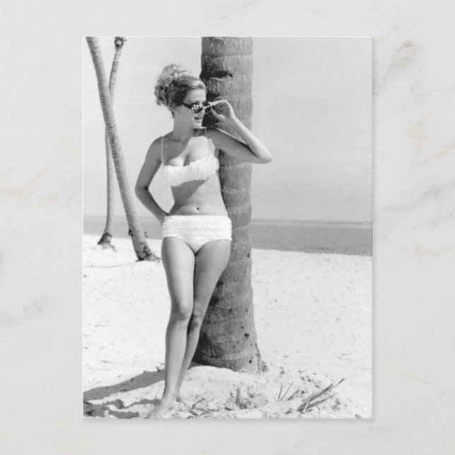 Vintages B&W Foto Florida Bikini Postkarte (Vorderseite)
