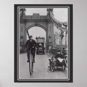 Vintages B&W Penny-Farthing/Hammersmith Brücke Poster