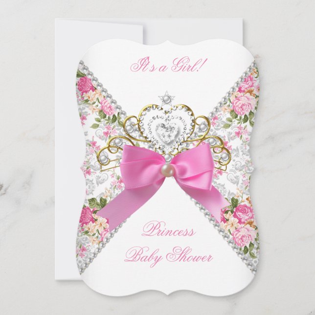 Vintages Baby Duschmädchen Weißrosa Rosen Einladung (Vorderseite)