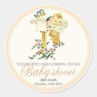 Vintages Baby Girl in Mail Box Baby Showe Gefallen Runder Aufkleber