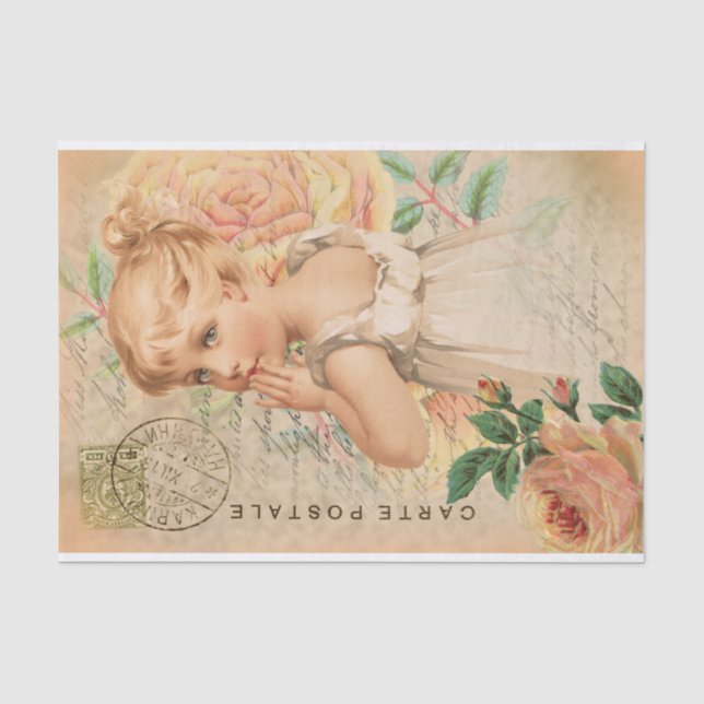Vintages Baby Girl Postcard Decoupage Seidenpapier (Vorderseite)