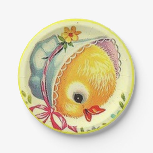 Vintages Baby-Küken-OsternpapierTeller Pappteller (Vorderseite)