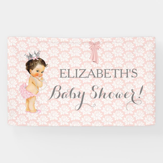Vintages Baby-Mädchen-Rosa-Weiß u. Grau Banner (Horizontal)