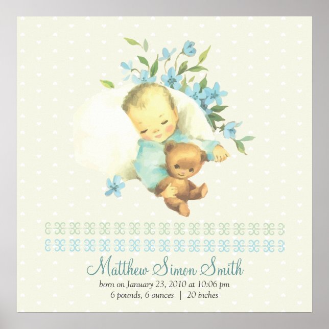 Vintages Baby Personalisierte Geburt Poster (Vorne)