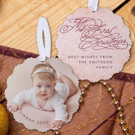 Vintages Baby's First Christmas Foto Elegant Rosa Ornament Karte