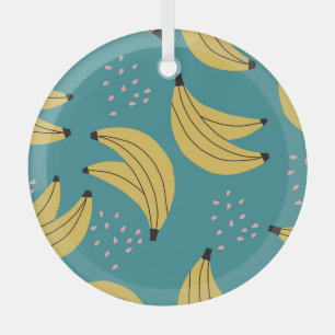 Vintages Bananenmuster, blauer Hintergrund. Ornament Aus Glas