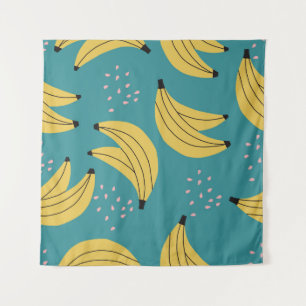 Vintages Bananenmuster, blauer Hintergrund. Wandteppich
