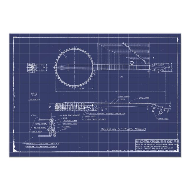Vintages Banjo Blueprints-Poster Fotodruck (Vorne)