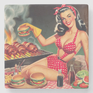 Vintages Barbecue-Button Steinuntersetzer