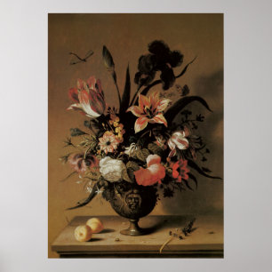 Vintages Barock, Blumennoch Leben-Blumen im Vase Poster