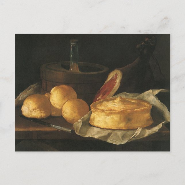 Vintages Barockstil mit Brot, Tee, Schinken Postkarte (Vorderseite)