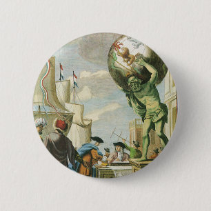 Vintages Barockzeitalter Atlas Frontispiece Weltgl Button