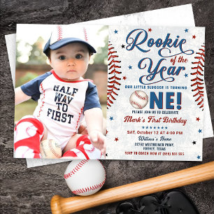 Vintages Baseball 1. Geburtstag Foto Einladung