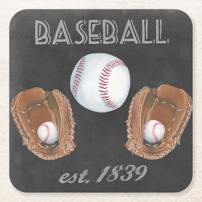 Vintages Baseball-Chalkboard-Design Rechteckiger Pappuntersetzer (Vorderseite)