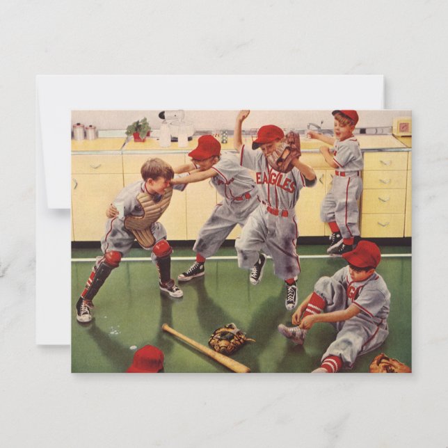 Vintages Baseballsportteam, Boys Roughhousing Einladung (Vorderseite)