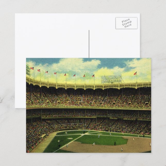 Vintages Baseballstadion mit Crowdys Postkarte (Vorne/Hinten)