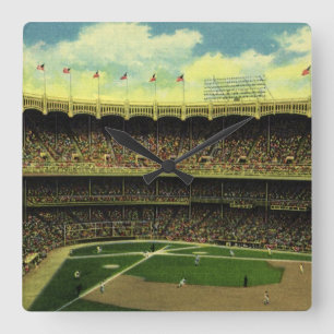 Vintages Baseballstadion Quadratische Wanduhr