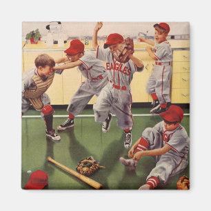 Vintages Baseballteam, Boys Roughhousing Magnet