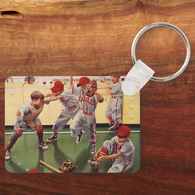 Vintages Baseballteam, Boys Roughhousing Schlüsselanhänger (Vorderseite)