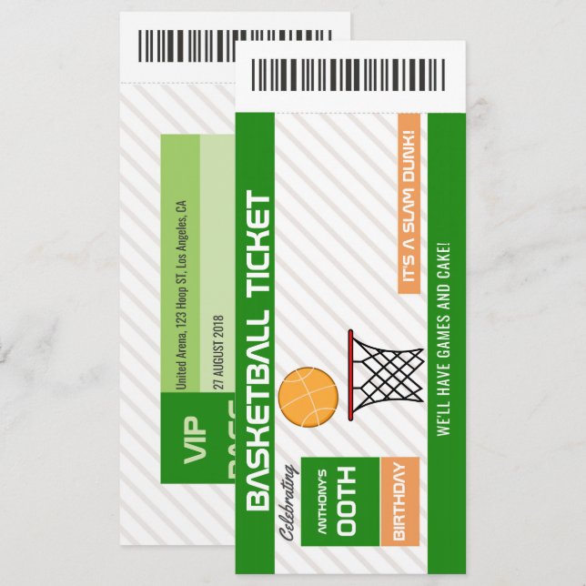 Vintages Basketball Geburtstagsparty Ticket einlad Einladung (Vorne/Hinten)