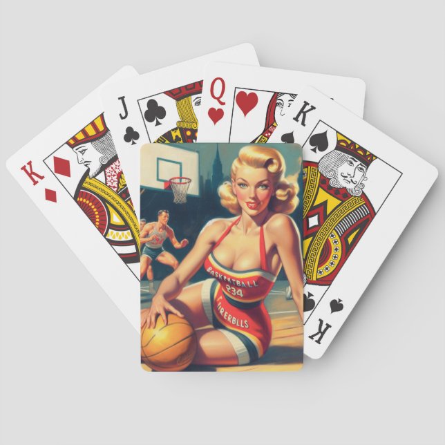 Vintages Basketballmädchen Spielkarten (Rückseite)