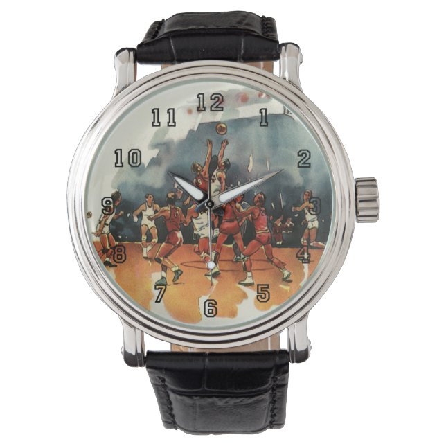 Vintages Basketballspiel, Basketballspieler Armbanduhr (Vorderseite)