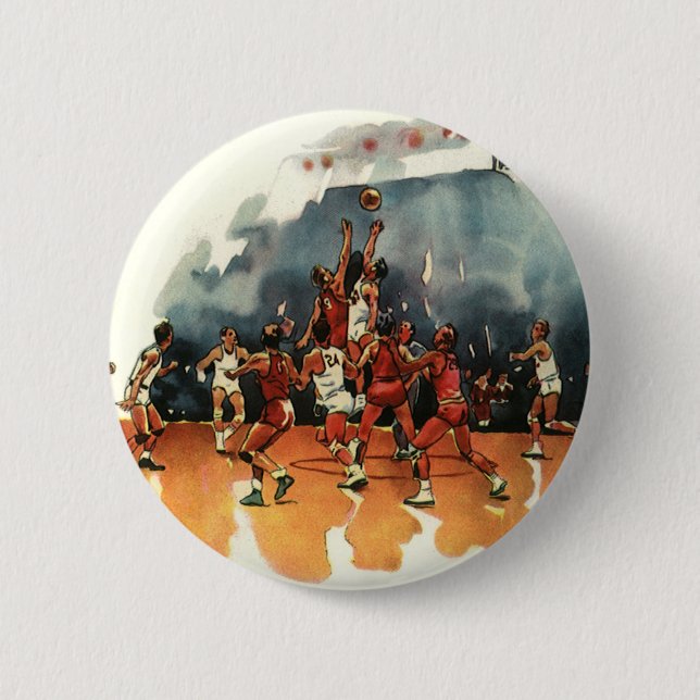 Vintages Basketballspiel, Basketballspieler Button (Vorderseite)