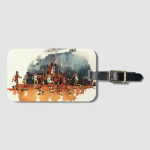 Vintages Basketballspiel, Basketballspieler Gepäckanhänger