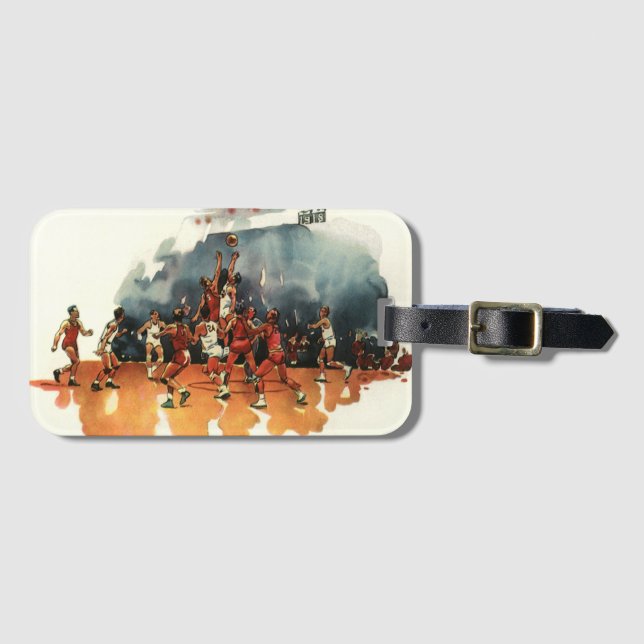 Vintages Basketballspiel, Basketballspieler Gepäckanhänger (Vorderseite (Horizontal))