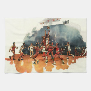 Vintages Basketballspiel, Basketballspieler Geschirrtuch