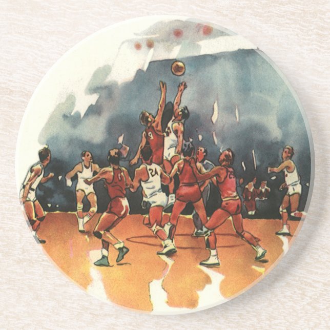 Vintages Basketballspiel, Basketballspieler Getränkeuntersetzer (Vorne)