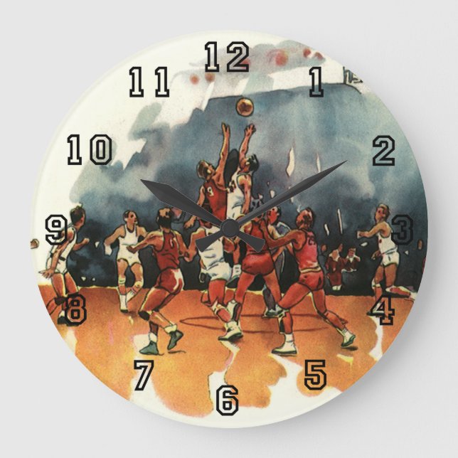 Vintages Basketballspiel, Basketballspieler Große Wanduhr (Vorderseite)