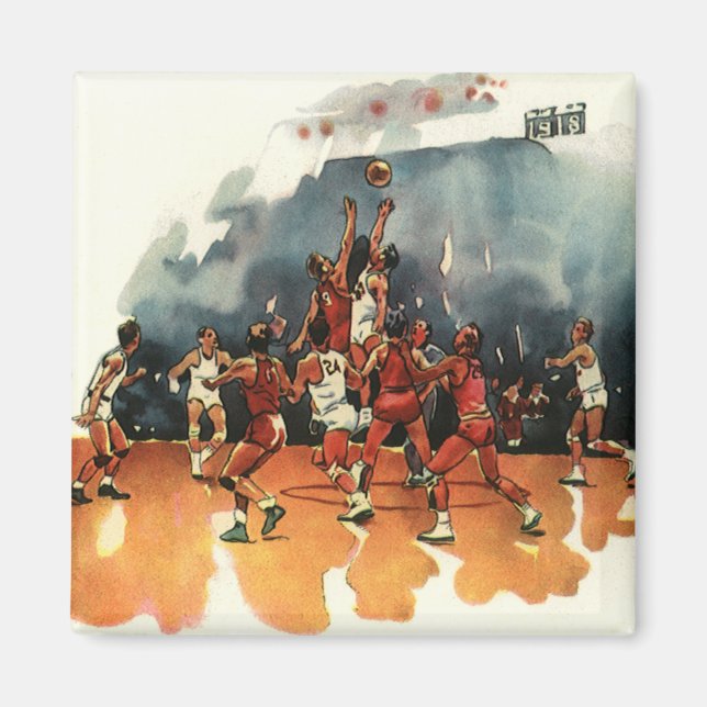 Vintages Basketballspiel, Basketballspieler Magnet (Vorne)