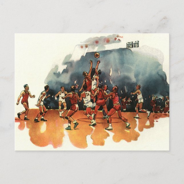 Vintages Basketballspiel, Basketballspieler Postkarte (Vorderseite)