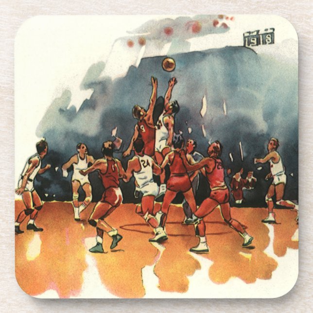 Vintages Basketballspiel, Basketballspieler Untersetzer (Vorderseite)