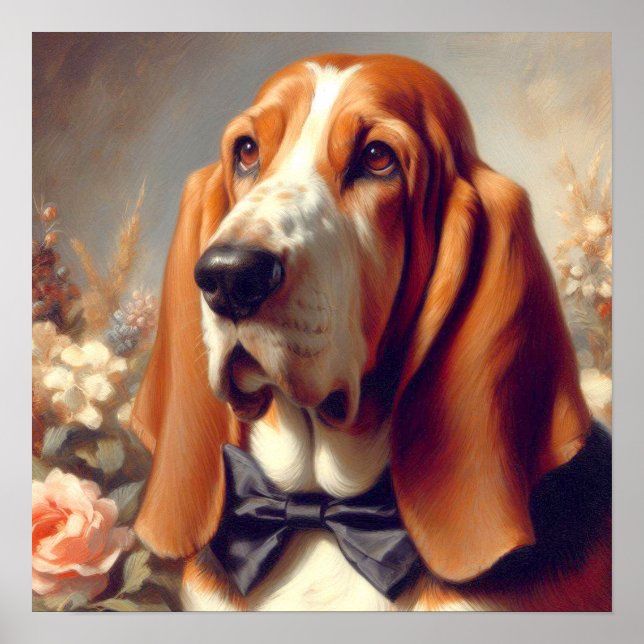 Vintages Basset-Hound-Gemälde Poster (Vorne)
