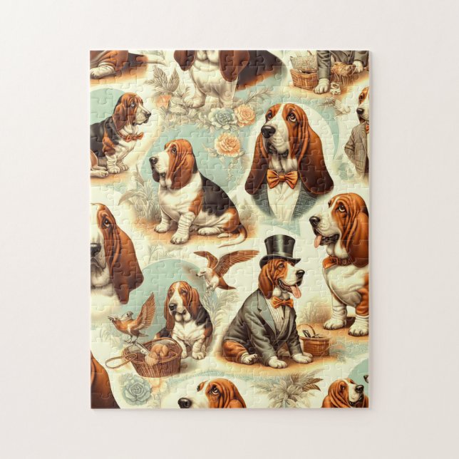 Vintages Basset Hound Nahtlose Illustration (Vertikal)