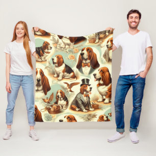 Vintages Basset Hound Nahtlose Illustration Fleecedecke