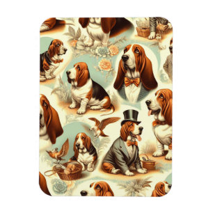 Vintages Basset Hound Nahtlose Illustration Magnet