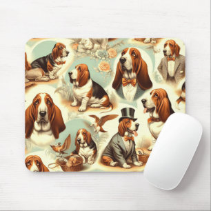 Vintages Basset Hound Nahtlose Illustration Mousepad